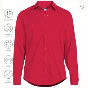 Lands' End Ripstop Long Sleeve Utility Work Shirt Men’s Size M Rich Red NWOT